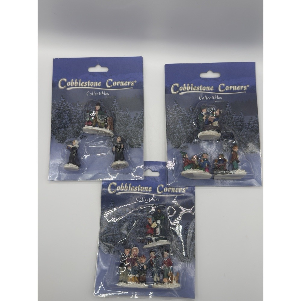 Cobblestone Corners Mini Village Figures Lot 3 Sealed Christmas Accessories NOS